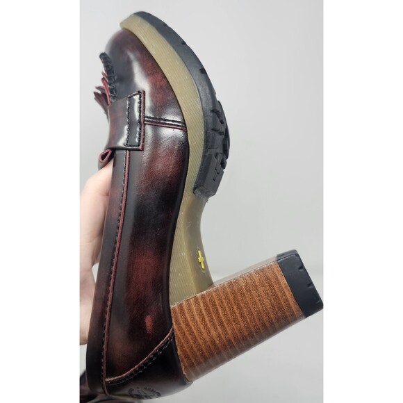 Rare Dr. Martens Romy Tassel Loafer Platform Heels Oxblood Rub Off Leather Sz 7 - Picture 6 of 11